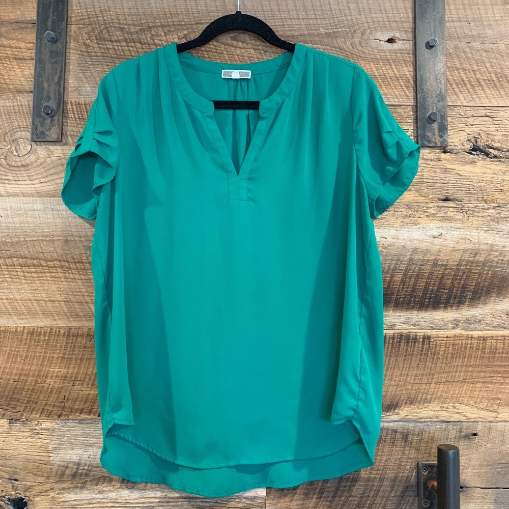 EUC - Pleione - V‑Neck Blouse - Kelly Green - Medium